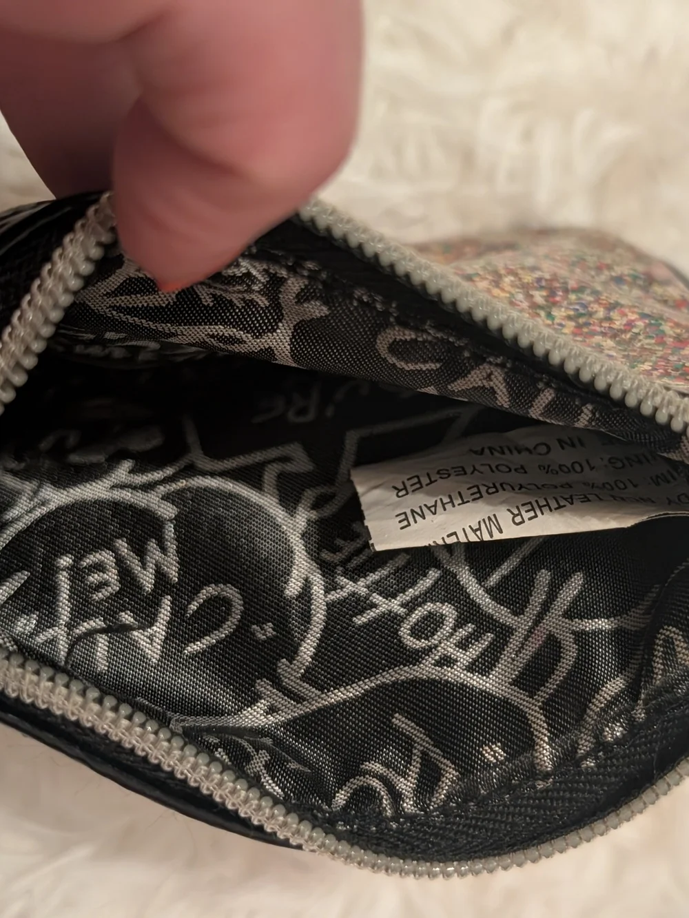 Betsey Johnson Multicolor Glitter Cosmetic Pouch with Black Trim